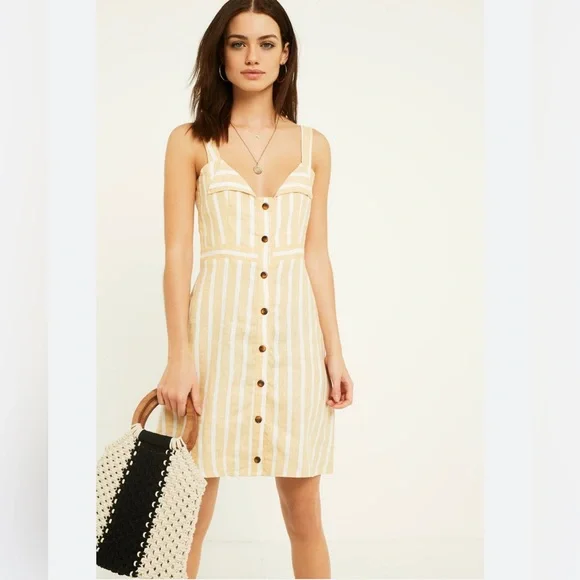 knee length dresses for ladies Faithfull The Brand Juan Striped Linen Halter Mini Dress